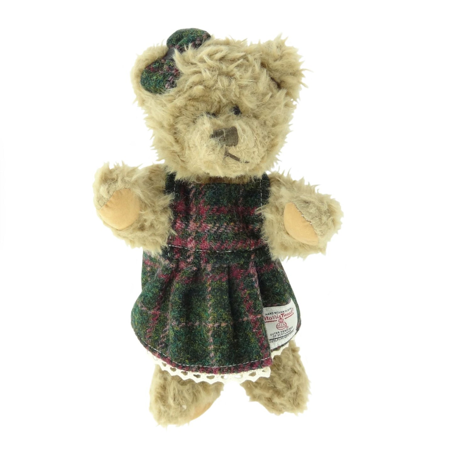 Girl Teddy Bear in Harris Tweed - green and plum