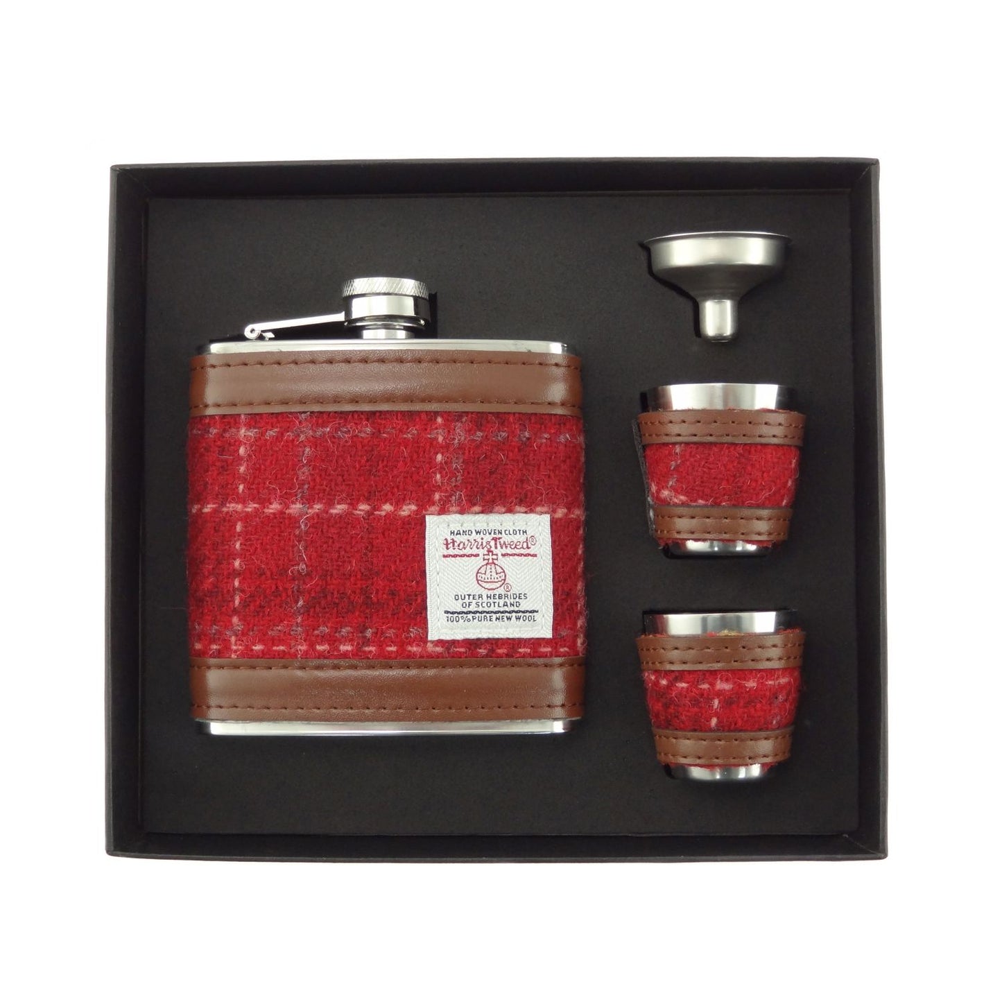 6oz Harris Tweed Hip Flask - red check