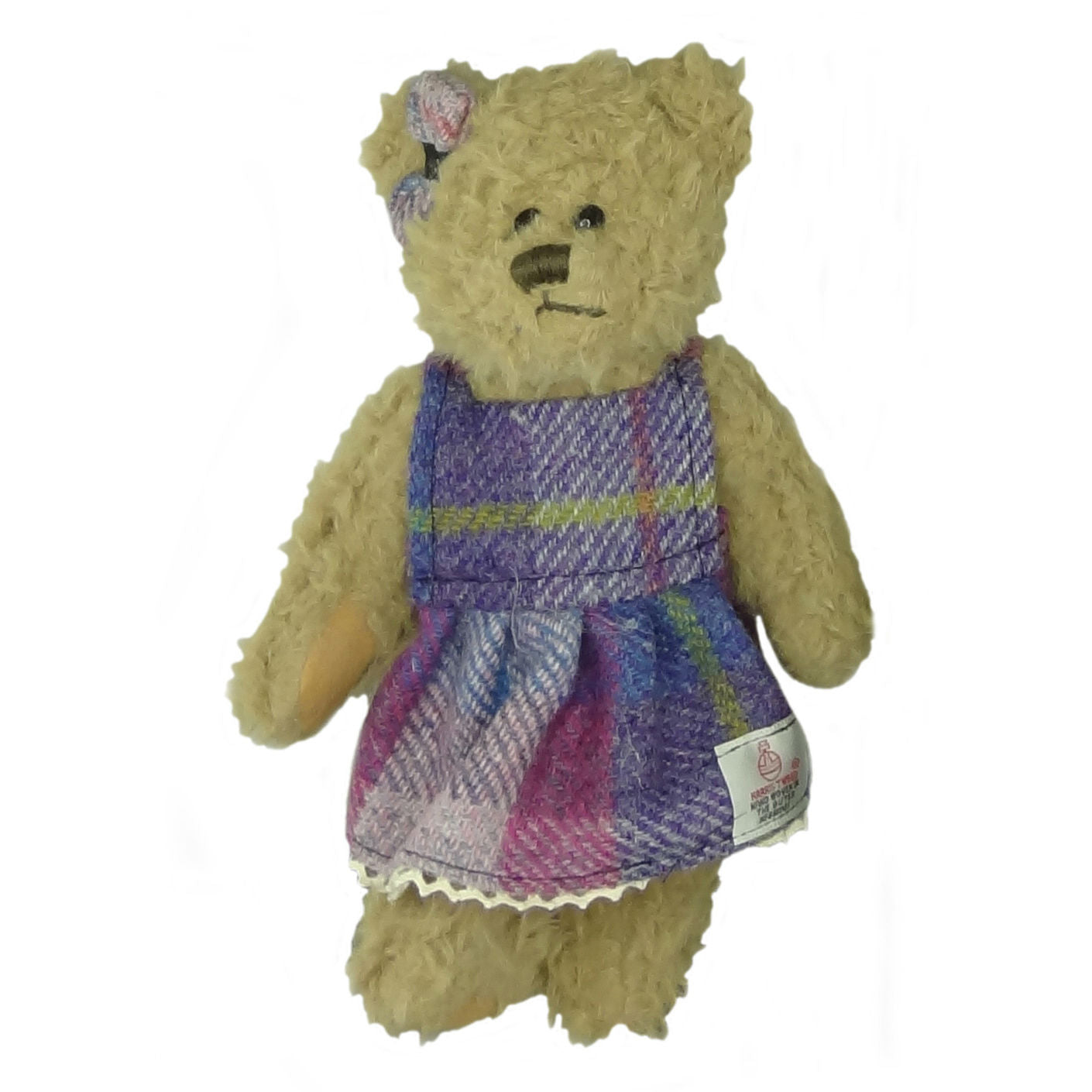 Girl Teddy Bear in Harris Tweed - purple and pink