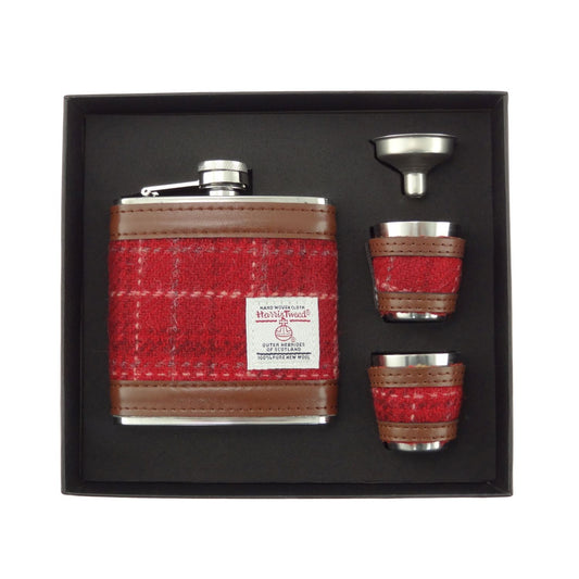 6oz Harris Tweed Hip Flask - red check